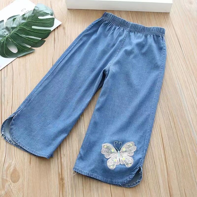 Girls' Cropped Pants Summer Wear 2024 New Lyocell Jeans Girls' Pants Children's Shorts Thin Girls' Summer Wear