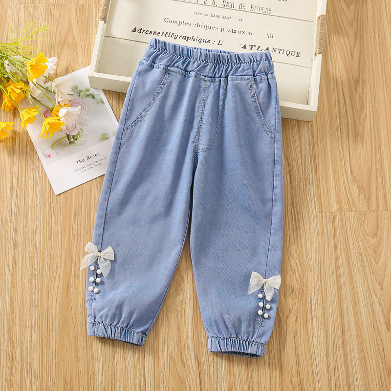 Children's Summer Pants Thin Girls' Anti-Mosquito Pants Baby Girl Summer Loose Lyocell Jeans Spring and Autumn Ankle-Length Pants