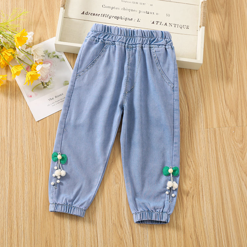 Children's Summer Pants Thin Girls' Anti-Mosquito Pants Baby Girl Summer Loose Lyocell Jeans Spring and Autumn Ankle-Length Pants