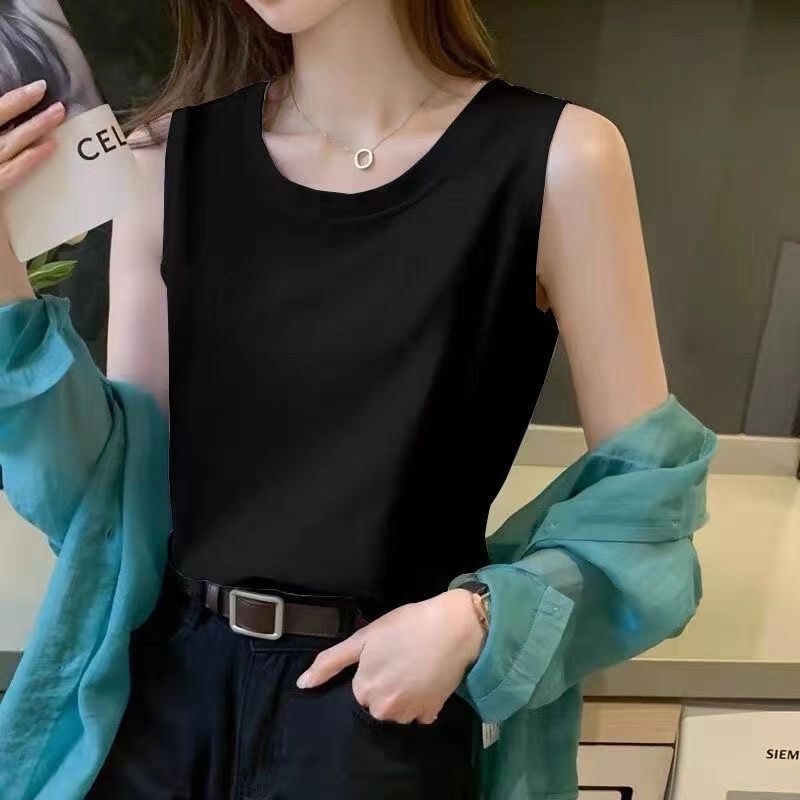 white slip top women‘s outer wear belly covering wide shoulder bottoming all-match loose vest summer outer wear bottoming shirt