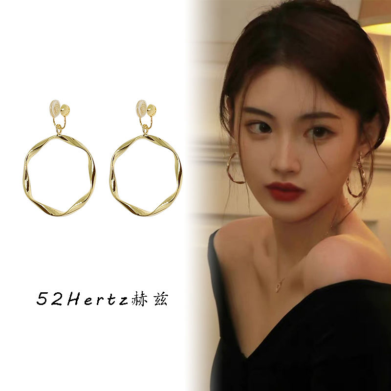 retro circle earrings for women hong kong style mosquito coil ear clip round face new style without pierced golden earrings ear ring big circle