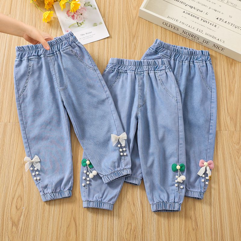 Children's Summer Pants Thin Girls' Anti-Mosquito Pants Baby Girl Summer Loose Lyocell Jeans Spring and Autumn Ankle-Length Pants