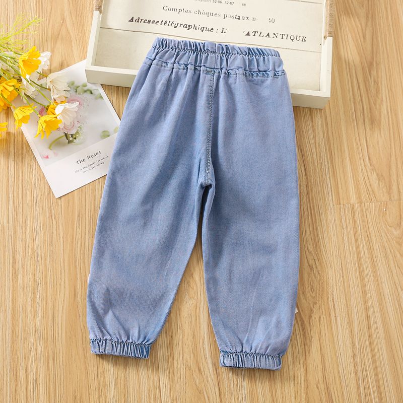 Children's Summer Pants Thin Girls' Anti-Mosquito Pants Baby Girl Summer Loose Lyocell Jeans Spring and Autumn Ankle-Length Pants