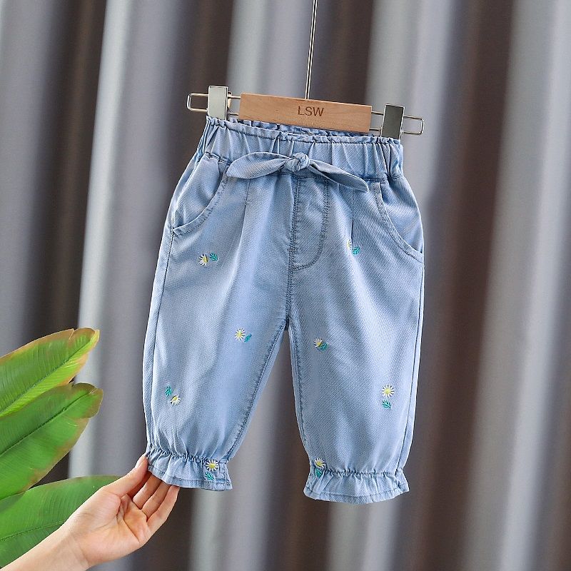 Girls' Summer Pants Thin Western Style 1 Baby Girl Summer Dress Cropped Pants Fashionable 2 Children's Summer Jeans Summer