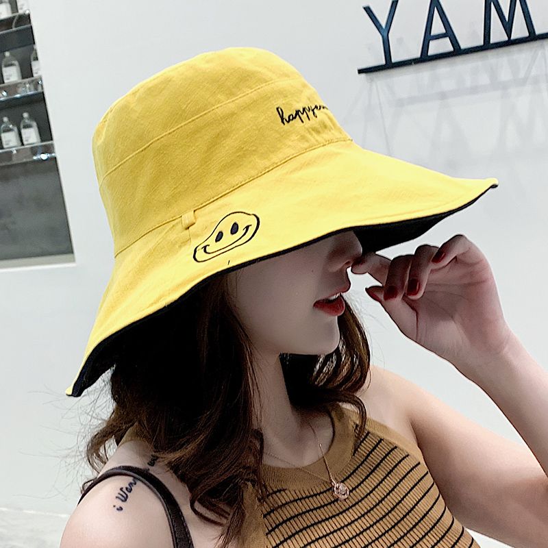 bucket hat women‘s summer sun-proof sun hat women‘s korean-style fashionable double-sided face cover ultraviolet-proof big brim