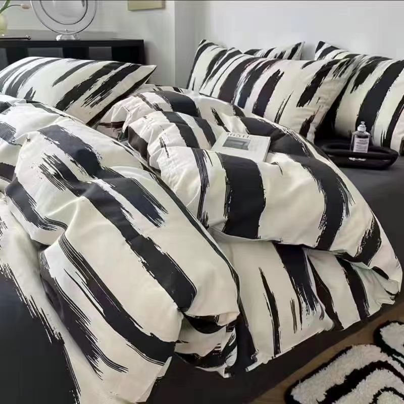 simple ancient style ink point washed cotton four-piece nordic style bed & breakfast bedding sheets duvet cover dormitory three-piece set