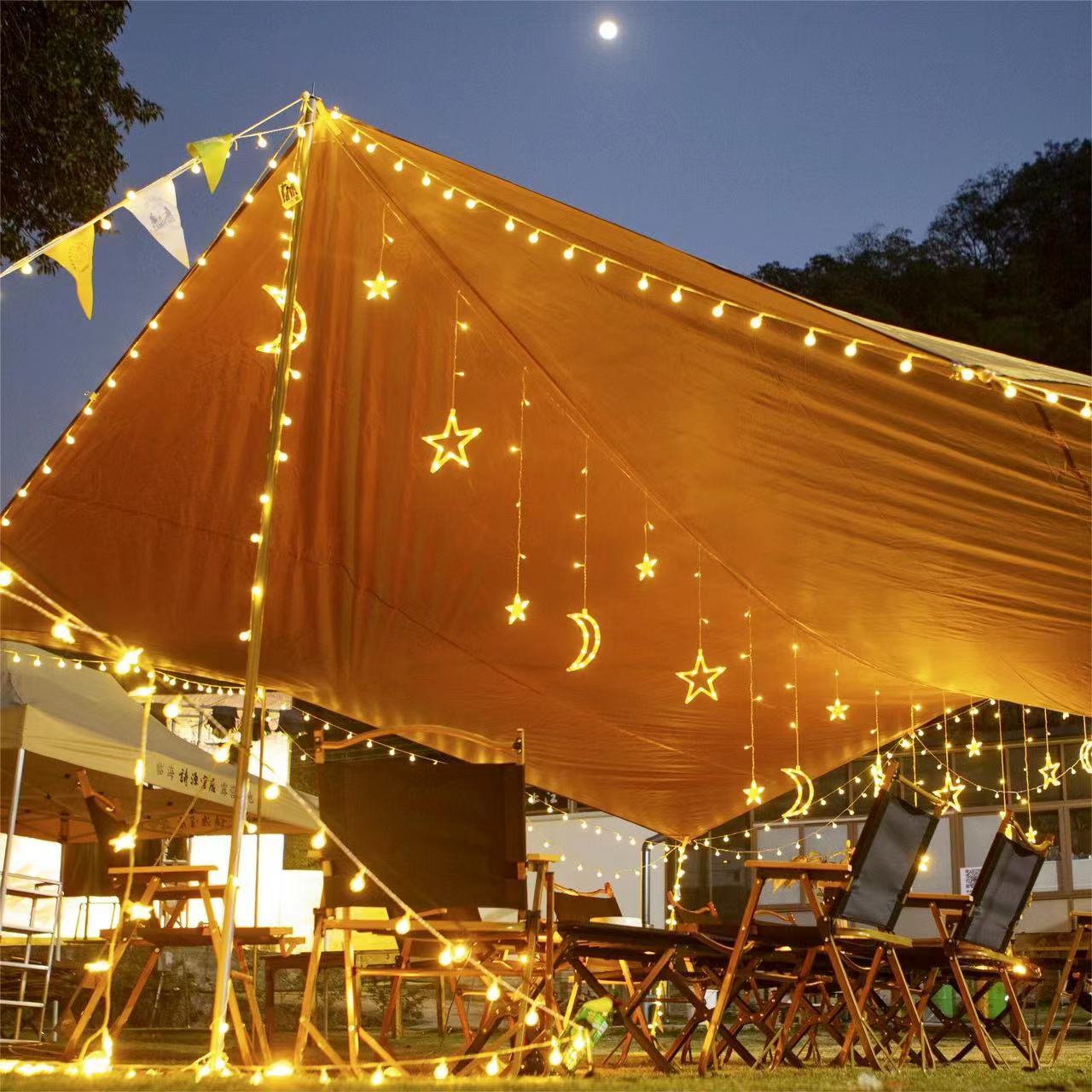 Outdoor Camping Ambience Light USB Stall Camping Decorations Arrangement Birthday Canopy Tent Lighting Chain Light with Star Light