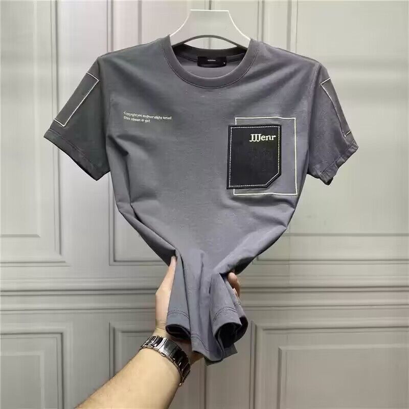 2023 summer new embroidered short-sleeved men‘s fashion brand personality fashion clothes half-sleeved round neck slim t-shirt