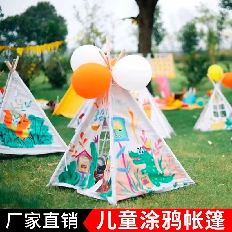 children‘s hand-painted tent diy handmade material painting graffiti birthday cloth kindergarten outdoor activity game house