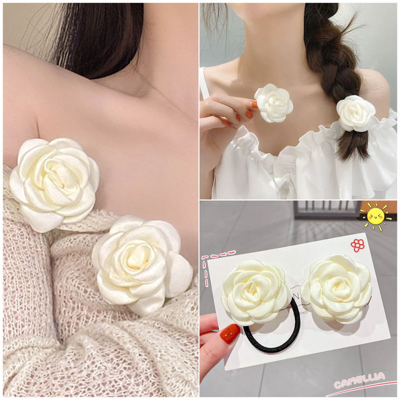 camellia barrettes classic style satin gentle girl headdress retro flower hair rope super fairy internet celebrity hair accessories hairpin