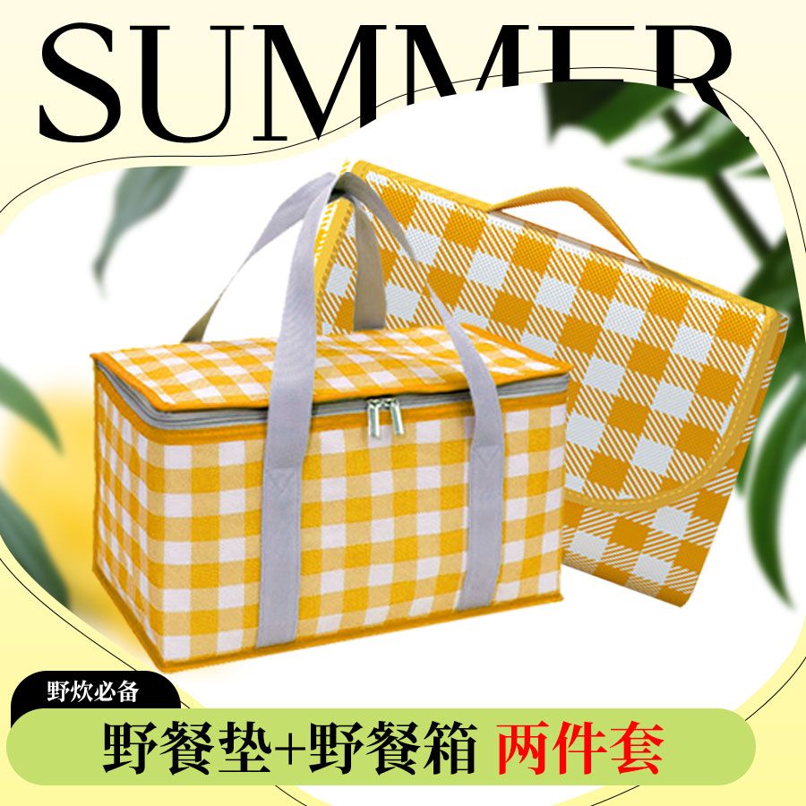 internet celebrity hand-carrying picnic bag outdoor picnic mat camping insulation portable fruit container folding picnic basket lifting handle