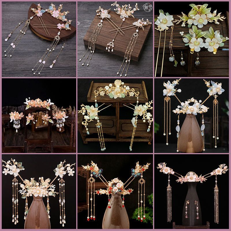 hanfu jewelry hairpin set super fairy girl tassel hairpin insert comb ancient style headdress step hairpin ancient costume accessories