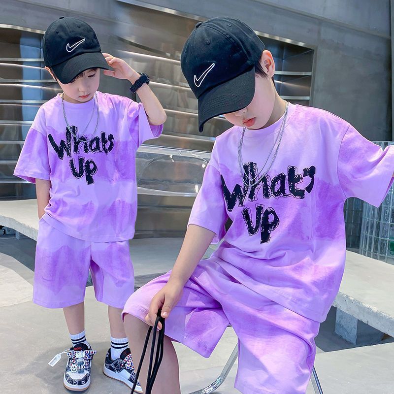 boys summer suit 2023 new children‘s fried street cool handsome clothes boy summer loose short sleeves two-piece suit fashion