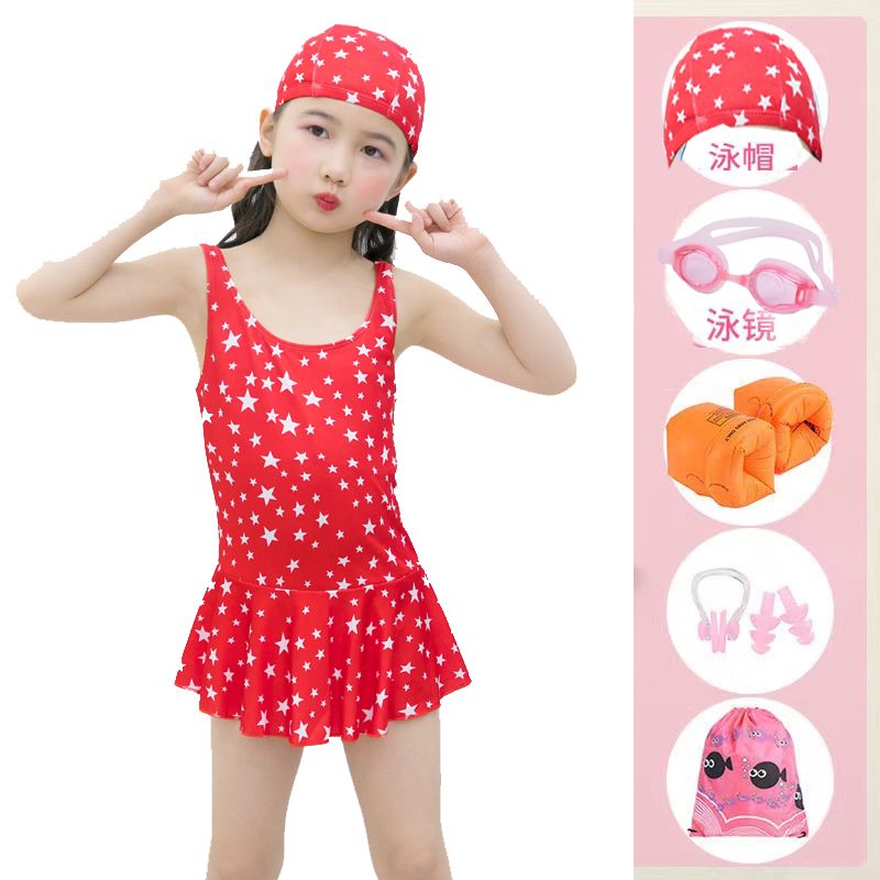 new suit children‘s swimsuit clothes coverall hooded girl spa three-piece suit student swimming trunks big middle children swimsuit