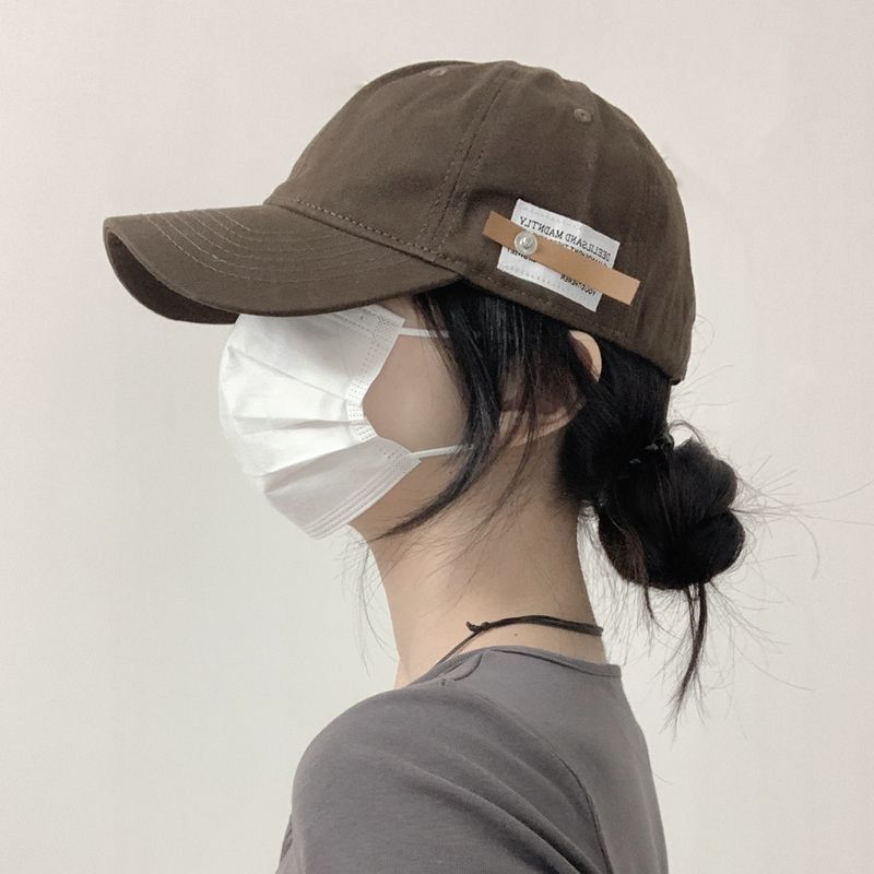 original retro versatile english small leather tag peaked cap casual baseball cap men‘s soft top simple brown hat women