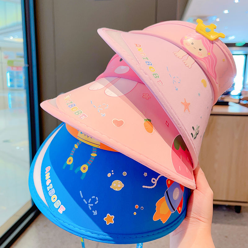 Children's Sun Hat Boys and Girls Summer Sun Hat UV Protection Baby Cartoon Big Brim Topless Hat New