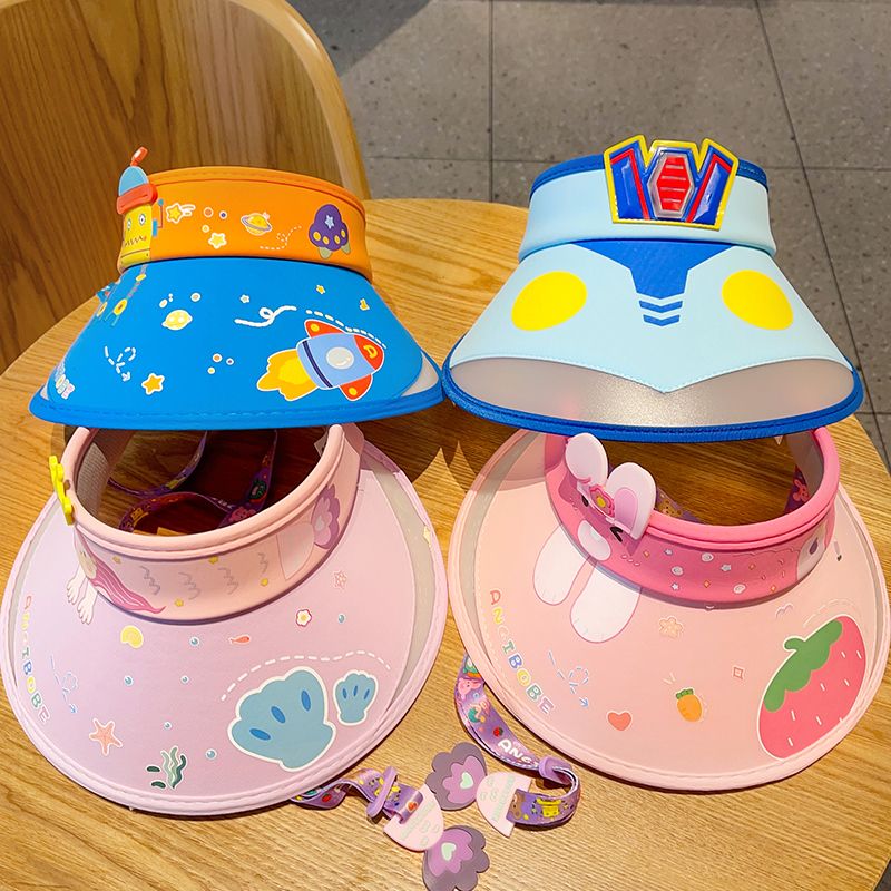 Children's Sun Hat Boys and Girls Summer Sun Hat UV Protection Baby Cartoon Big Brim Topless Hat New