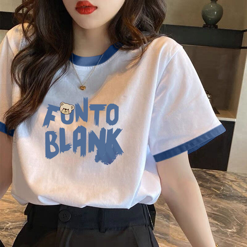 100% cotton short-sleeved t-shirt female 2024 summer ins tide stitching new korean style loose slimming and all-matching top