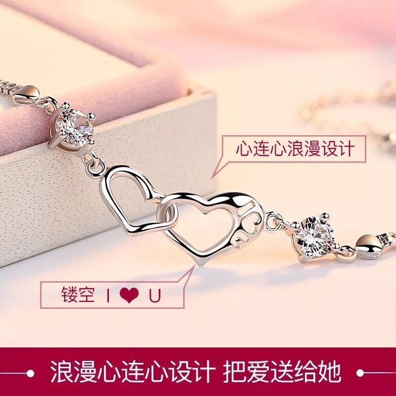 silver heart bracelet female korean simple personalized student mori style girlfriends cold style bracelet birthday gift for girlfriend