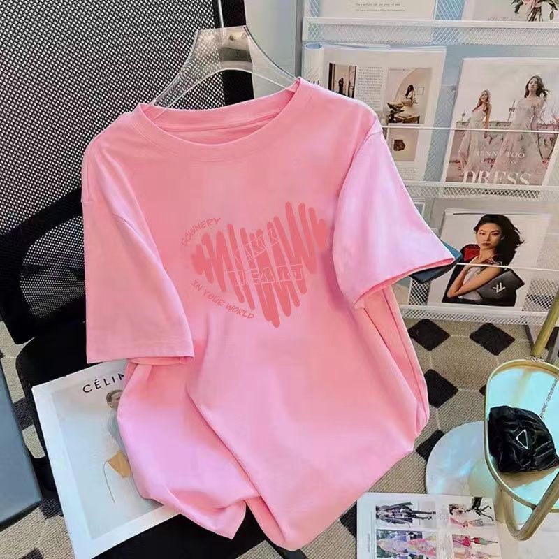 women‘s short-sleeved t-shirt 2023 summer new design sense fashion loose and slimming round neck all-matching top bottoming shirt fashion