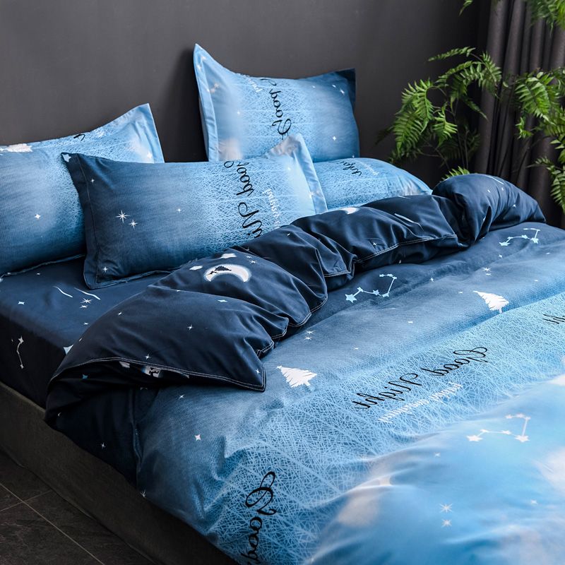 ins internet celebrity blue starry sky bed four-piece set simple single double student dormitory three-piece set bed sheet duvet cover