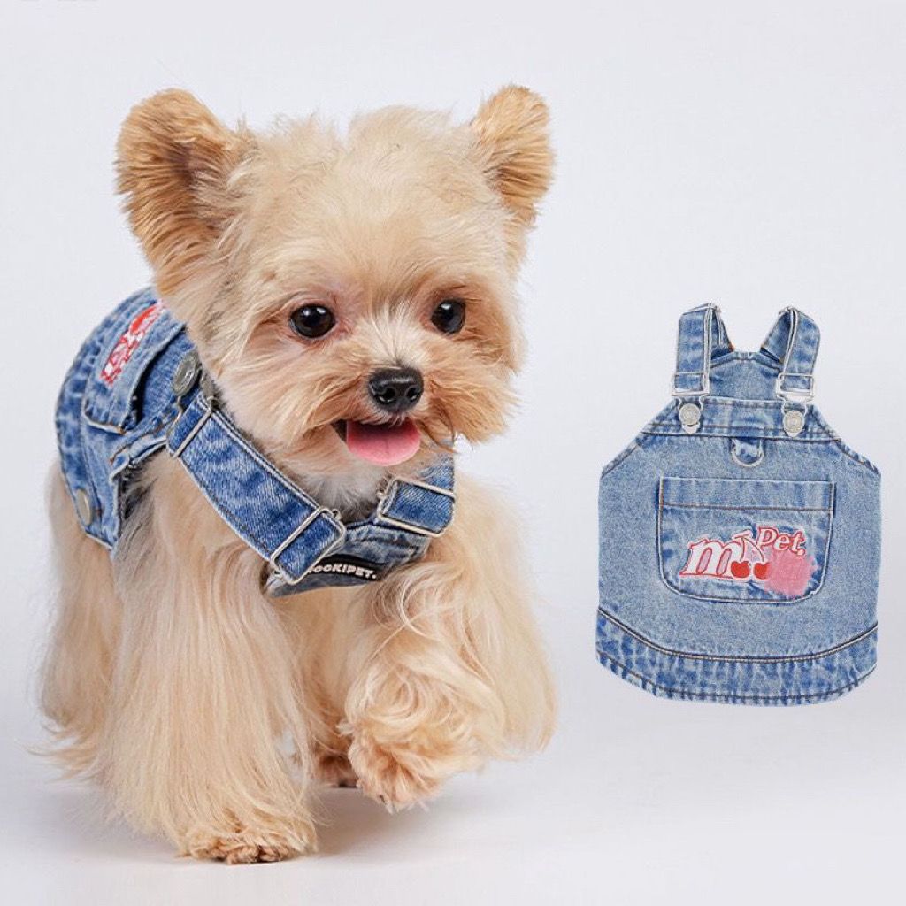 dog clothes spring and autumn internet celebrity summer pet denim brace thin  jarre aero bull bichon frise