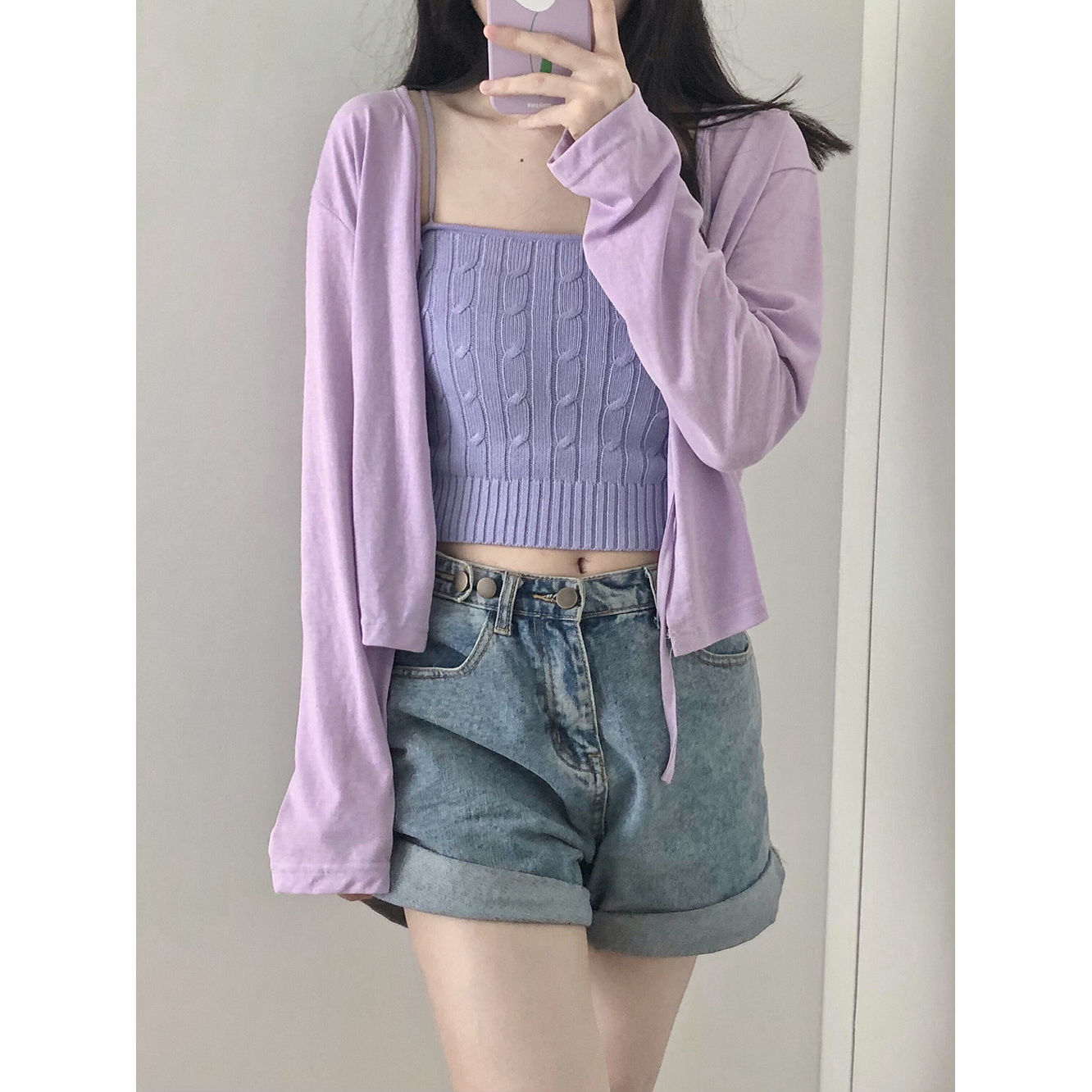 Lace-up Small Cardigan Long Sleeves Outer Match Lightweight Breathable Sun Protection Clothing Air Conditioning Shirt V-neck Cropped Coat Top Women's Summer