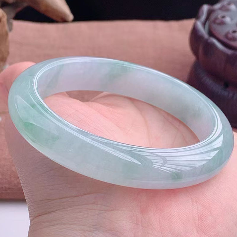 natural genuine goods fake jadeite color real jade bracelet women‘s guizhou cui light green floating flower jade bracelet with certificate