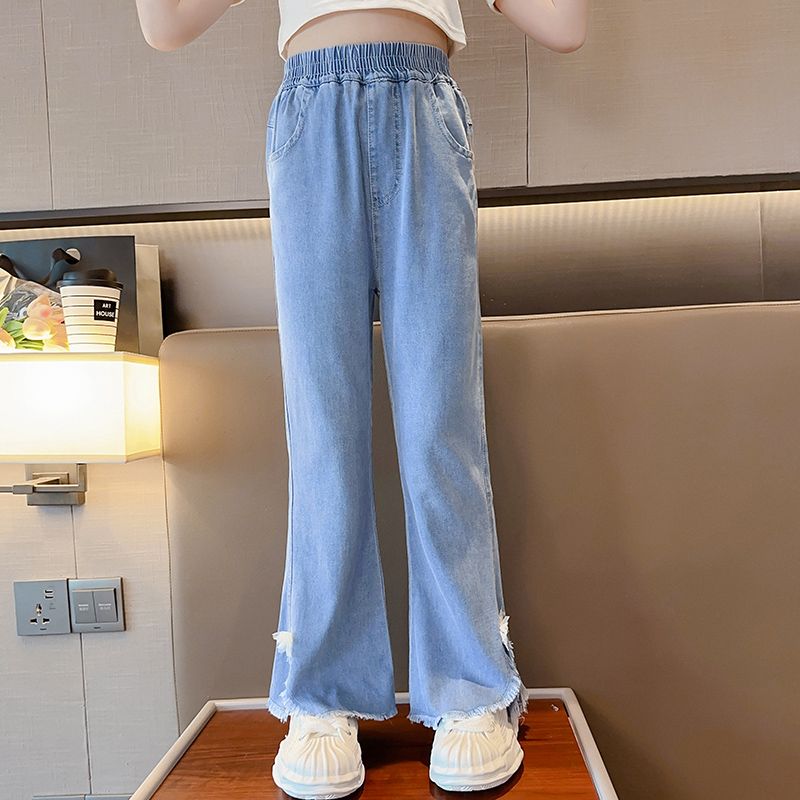 Girls' Summer Ice Silk Bell-Bottom Pants 2024 New Girls' Super Thin Jeans Fashion Thin Looking Fashion Women's Pants