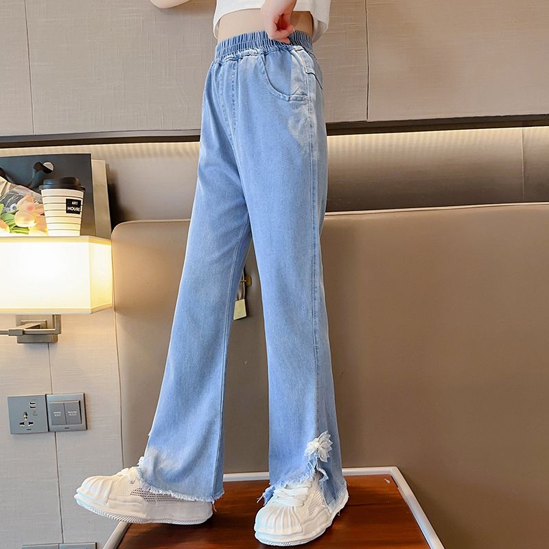 Girls' Summer Ice Silk Bell-Bottom Pants 2024 New Girls' Super Thin Jeans Fashion Thin Looking Fashion Women's Pants