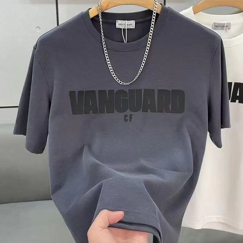 trendy brand fashion letter print short-sleeve men‘s youth simple round neck bottoming tops internet celebrity handsome slim-fitting t-shirt