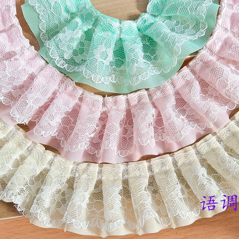 4，5cm colorful chiffon lace pleated lace handmade diy support fan clothes hat edge decorative accessories