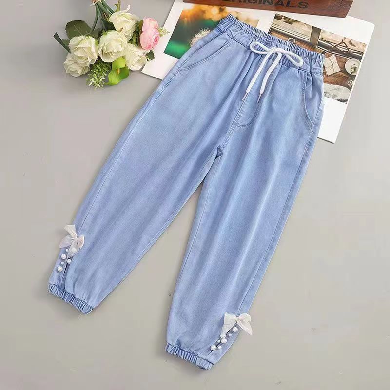 Girls' Pants Summer Girls' Ultra-Thin 2023 New Western Style Medium and Big Children Tencel Washed Denim Anti Mosquito Pants Tide