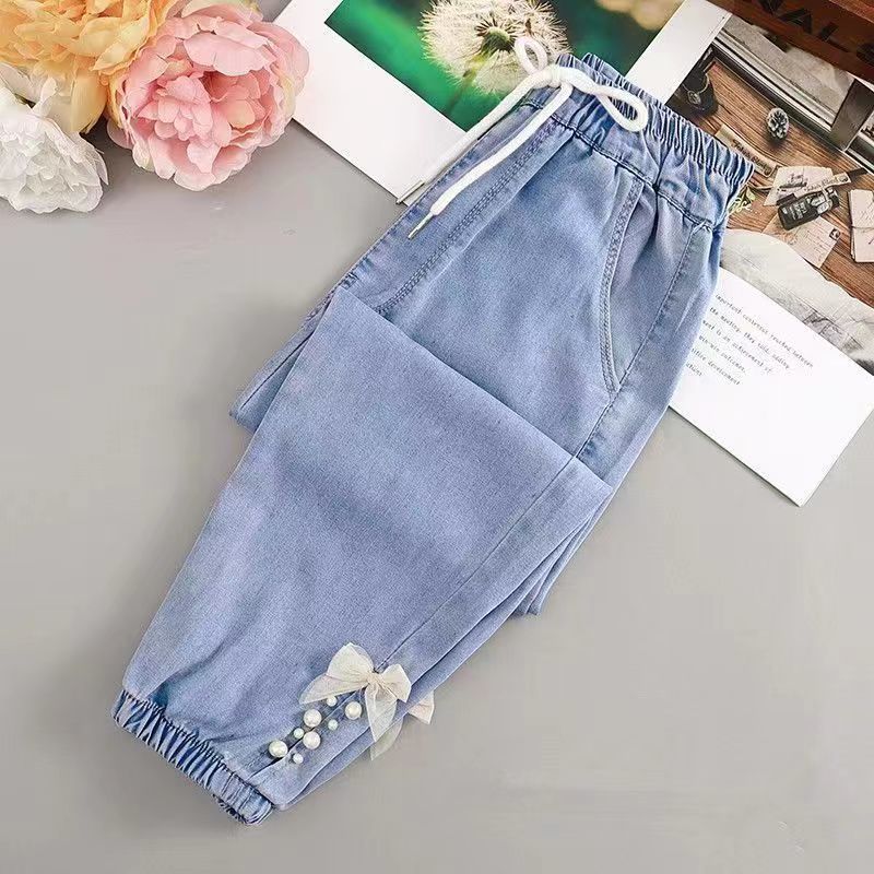 Girls' Pants Summer Girls' Ultra-Thin 2023 New Western Style Medium and Big Children Tencel Washed Denim Anti Mosquito Pants Tide