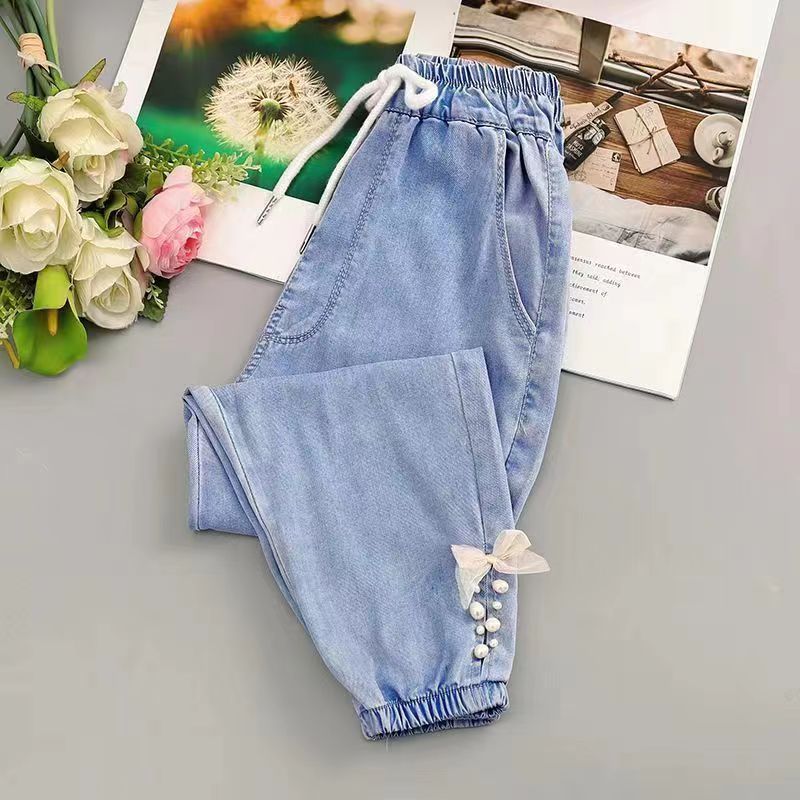 Girls' Pants Summer Girls' Ultra-Thin 2023 New Western Style Medium and Big Children Tencel Washed Denim Anti Mosquito Pants Tide