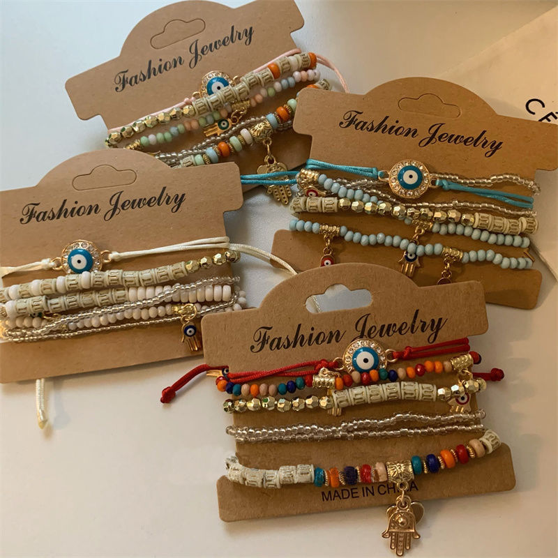 ins blogger ethnic style retro xiaomi beads string beads bracelet love pendant multiple twin combination tibet travel