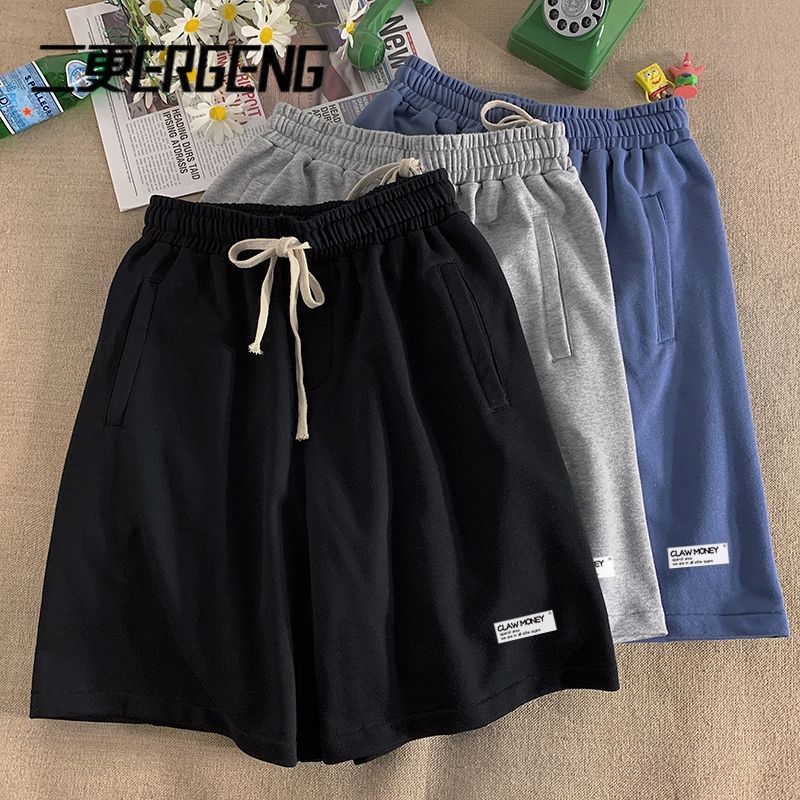 summer salt vintage shorts men‘s drawstring hong kong style simple five-point sweatpants sports fashion loose beach pants