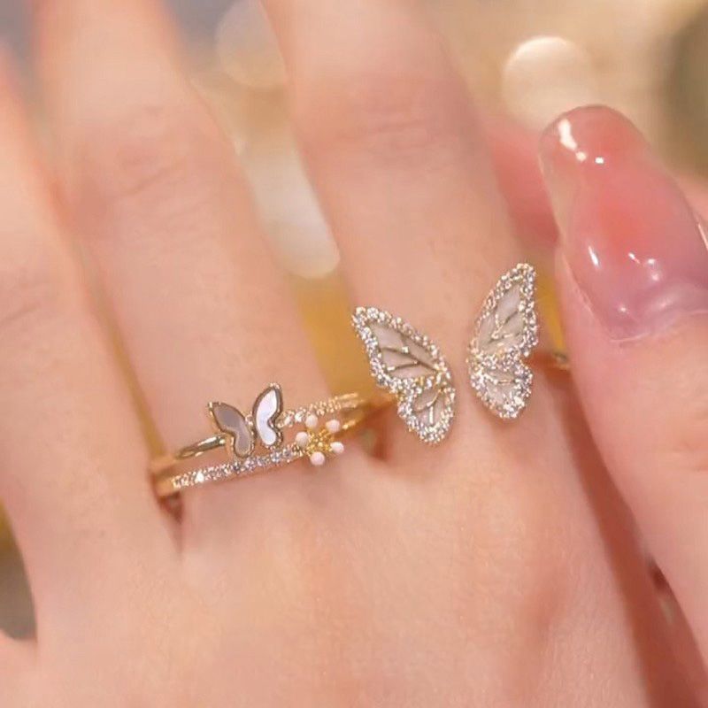 white shell butterfly ring two-piece set special-interest design high sense female 2023 new fashion switchable index finger ring female