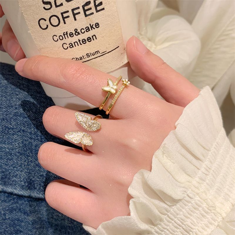 butterfly ring two-piece set niche set high sense female 2023 new fashion all-matching switchable index finger ring female