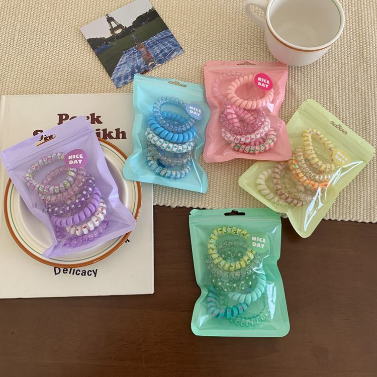 6 pack ~ xingx polka dot telephone line summer seamless hair rope floral color combination hair band all-match rubber band head rope