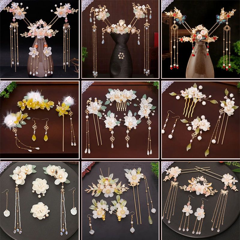 archaistic headdress eight-piece set han chinese clothing hair accessories a set of tassel hairpin buyao updo set super fairy full set of hair accessories