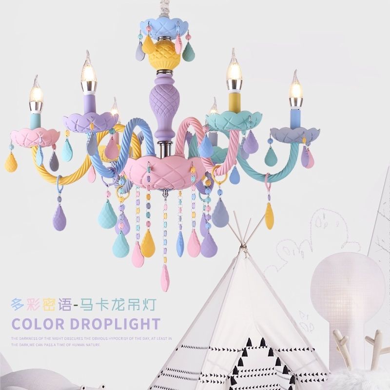 macaron color matching crystal chandelier dining-room lamp bedroom light children‘s room american girl princess home decoration lamp lighting