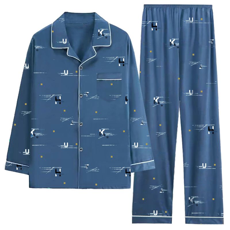 [new customer discount] pajamas men‘s spring and autumn cotton long sleeve youth homewear men‘s cardigan suit lapel