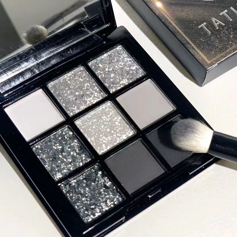 cool european and american style! punk silver gray nine-color eye shadow plate heavy metal dark style smoky makeup gray black pearl silver