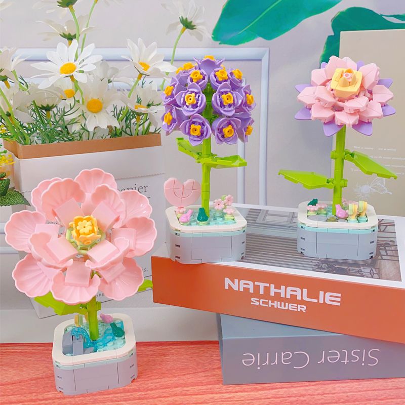 Building Block Flower Compatible with Lego Building Block Toy Girl Series Girls' Gifts Sunflower Assembled Rose Building Block Flower