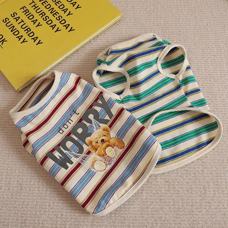 dog  summer clothes spring/summer clothing breathable stripes pet thin dog clothes bichon teddy summer vest