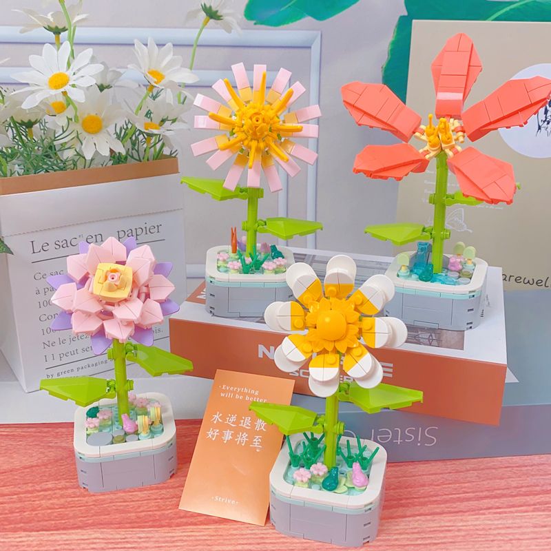 Building Block Flower Compatible with Lego Building Block Toy Girl Series Girls' Gifts Sunflower Assembled Rose Building Block Flower