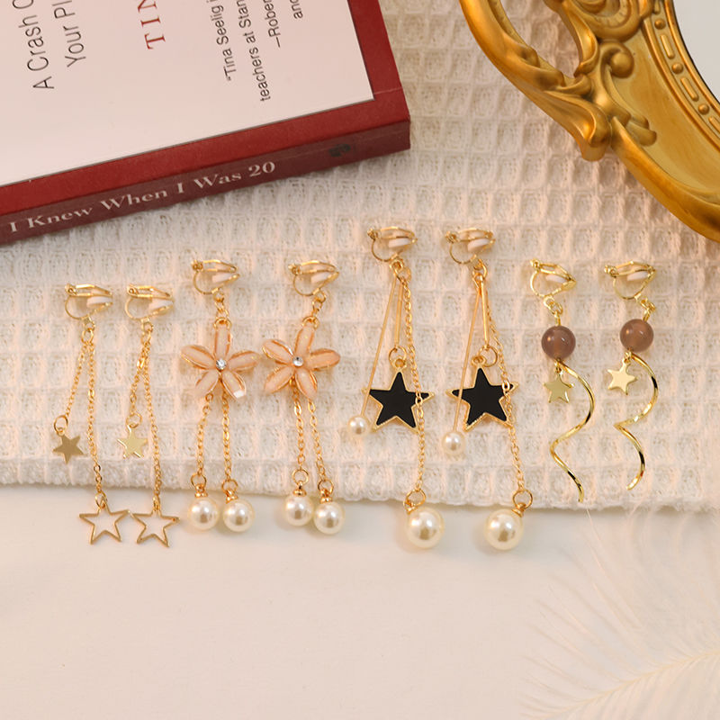 all-match ear clip women‘s korean-style personalized simple earrings women‘s long temperamental tassels pearl ear stud earring