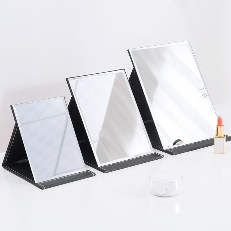 Mirror Desktop Foldable Leather Makeup Mirror for Dormitory Portable Bedroom Large Men and Women Student Vanity Mirror