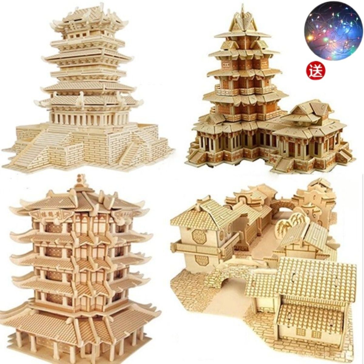 Building Blocks Assembled Educational Toys Wooden Model 3D Wooden Ancient Building 3D Puzzle Model Children DIY Handmade